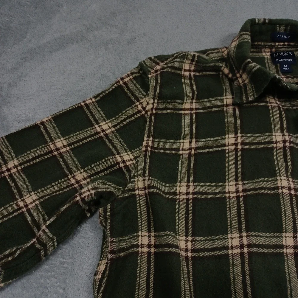 J Crew Shirt‎ Mens Medium Green Plaid Button Up Flannel Classic Casual